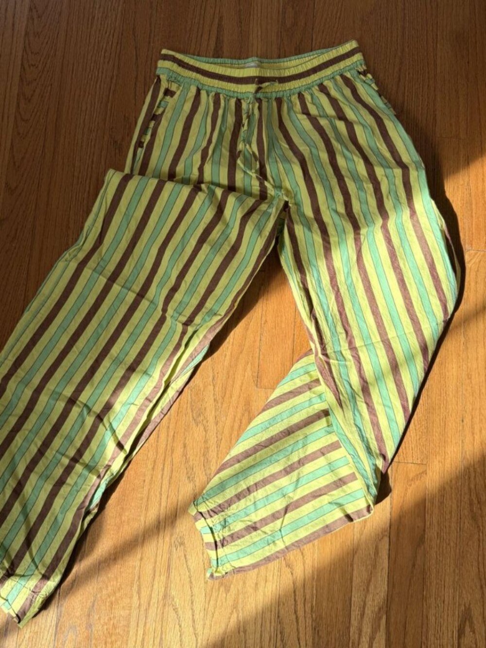 Damson Madder Green Brown Striped Drawstring Pants